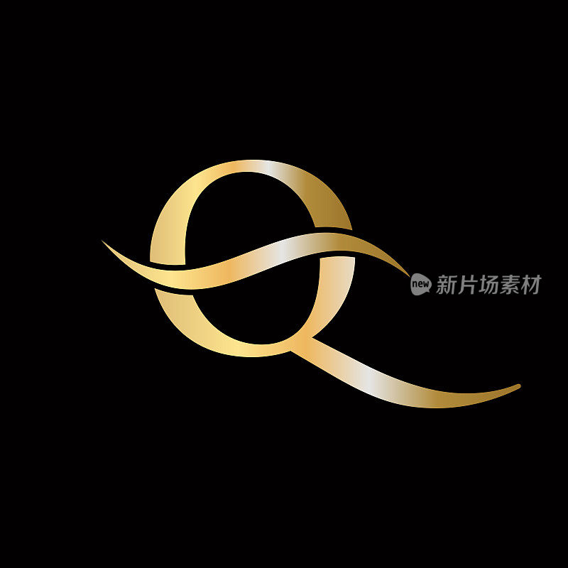 Q字母首字母豪华标志模板。Premium Q Logo金色概念。Q字母标志与金色豪华颜色和字母组合设计